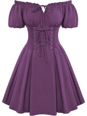 Women's Purple Renaissance Costume Corset Dress Mini Off Shoulder Fairy Dresses